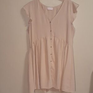 Pink Lily Beige Button-Down Blouse